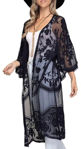 Shuanghao Verano Mujer Encaje Ropa Vestido de Playa Sexy Camisolas y Pareos de Bikini Baño Largo Suelto V Cuello Suave Cómodo Floral Gasa Traje Camiseta Camisa Túnica Girl Coverups
