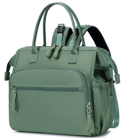 LORADI Sac à langer convertible, large ouverture sur le dessus, 14 poches, avec boucle de poussette, résistant à l'eau, vert, Large, Sac fourre-tout à langer