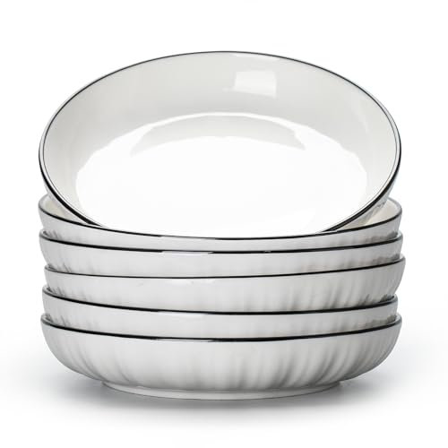 ZPPLD Assiettes plates en céramique pour 6 personnes, vaisselle lavable et micro-ondes, pâtes, assiettes de petit-déjeuner, 6 couleurs blanches