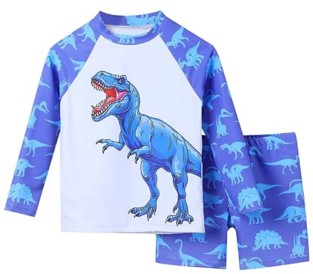 Generisch Bikini 152 Conjunto de Traje de Baño Niño Manga Larga Rashguard Camiseta Natación con Traje de Baño de Dinosaurio para Playa, Surf, Piscina, Verano Sol Niño Niño, azul, 5-6 años