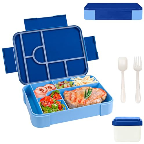 Zyluniy Fiambrera Infantil Lunch Box 1300ML, Bento Box Fiambrera Infantil con Compartimentos y Cubiertos, Loncheras Hermetico Fiambreras para Adultos Niños Escuela Oficina Trabajo Picnic, Azul