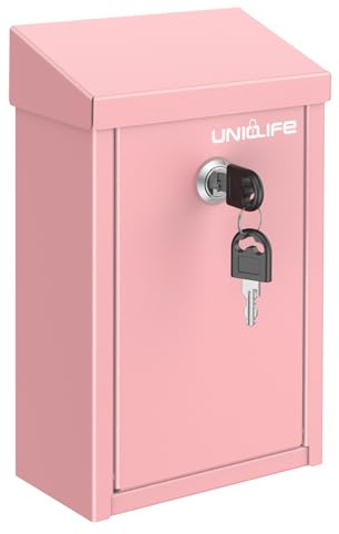 Uniclife cassetta portachiavi per esterni, cassetta metallica per donazioni con serratura a chiave, cassetta suggerimenti sicura, cassetta postale da parete per ufficio domestico e aziendale