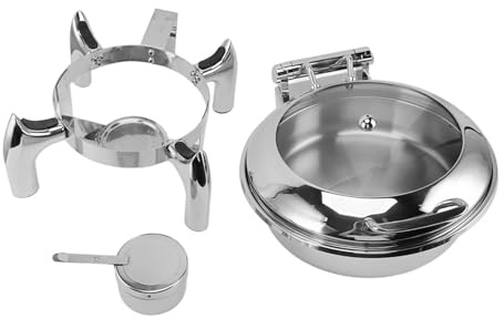 4.5L Stainless Steel Buffet Chafing Dish | Hydraulic Lid Prevents Accidents & Spills | Round Catering Set for Hotels/Parties/Wedding Receptions | 72 - Hour Heat Retention