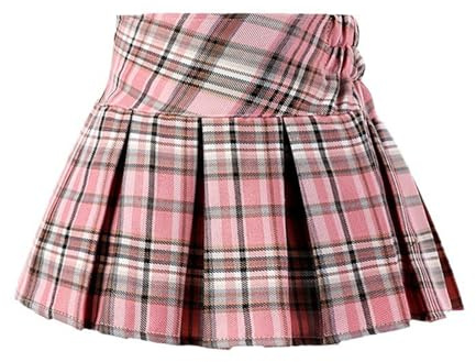 Robe d'été pour fille - Mini jupe plissée avec motif à carreaux - Pour fille - Jupes - Skorts - Tenues avec nœud, Rose, 6-7 ans