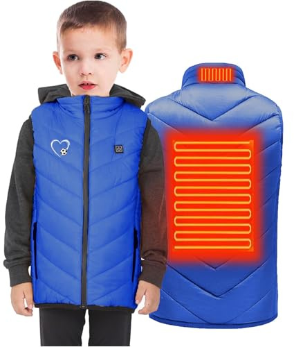 YAOJIWANG Chaleco Calefactable Niño – Chaleco Ligero Térmico para Niños y Niñas Calefacción Mejorados para Invierno y Actividades al Aire Libre Chalecos Acolchado con Capucha
