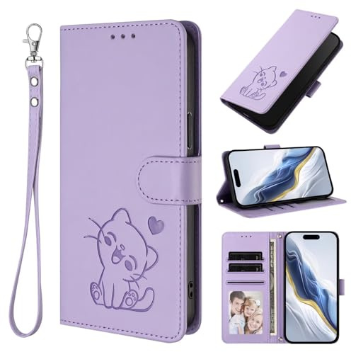 TUUNKMUY för Cricket Magic 2 5G fodral, flip PU-läder, präglad katt, stötsäker, bokplånboksfodral med stativ, magnetisk folio, TPU-stötfångare, gel, skyddande telefonskydd för Cricket Magic 2 5G