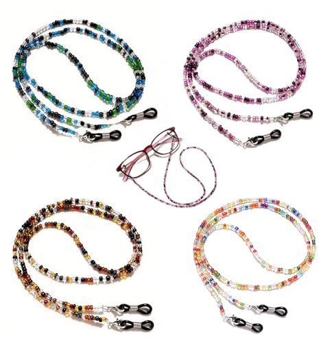Qufiiry 4 Piezas Cordones para Gafas, Cadena para Gafas Mujer, Correa Ajustable Antideslizante para Gafas de Sol y Lectura, para Mujer, Hombre y Niño