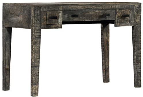 Mhdvray Schreibtisch Schwarz 110×50×75 cm aus massivem Mangoholz mit 3 Schubladen, Vintage Computertisch für Home Office, Gaming oder Wohnzimmer, platzsparendes Design