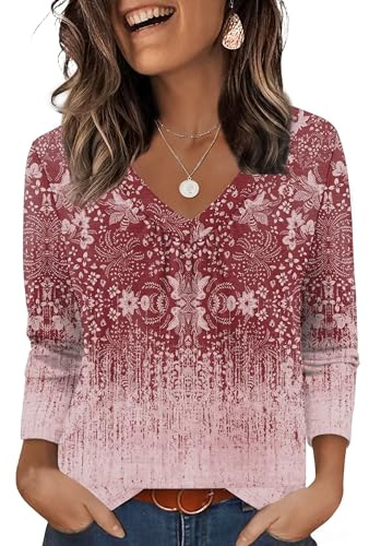 Aokosor Womens 3/4 Sleeve Tops Ladies Blouses Crew Neck Pleated Shirts Fashion Dressy Tunic Blouses