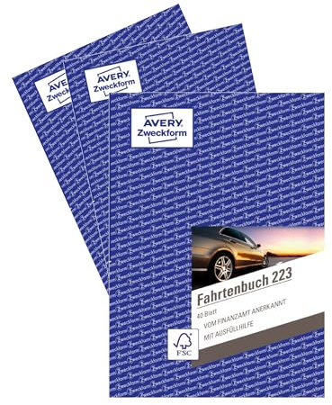 AVERY Zweckform 223-3 Softcover Fahrtenbuch PKW (Finanzamt anerkannt, DIN A5 210x148mm, 80 Seiten|858 Fahrten, Deutschland & Österreich, Abgrenzung privater/geschäftlicher Fahrten) 3er-Pack