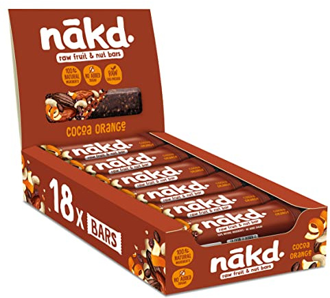 Nakd Cocoa Orange Natural Fruit & Nut Bars - Vegan - Gluten Free - Healthy Snack, 35 g (Pack of 18)