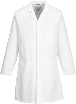Portwest 2852 Labbrock Polybomull 3 Fickor Ringstift Fram Hållbar Slitstark | Vit, S, UPF 50+, Normal Passform, 35% Bomull, Polyester, Stickade Muddar, Bröstficka, Bakre Ventilation, 2 Nedre Lappfickor