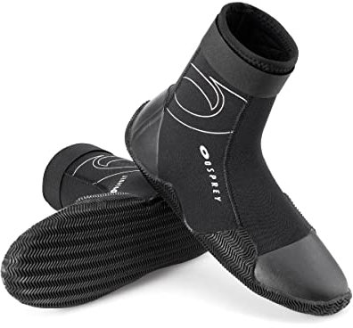 Osprey Bottes de plongée pour adulte | Bottes en néoprène de 5 mm pour sports nautiques avec orteils et talon renforcés, réglage Velcro, plusieurs tailles, noir