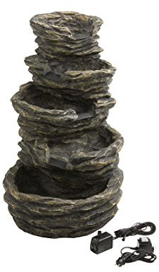 Dehner Gartenbrunnen Roccia mit LED Beleuchtung, Steinoptik, ca. 99 x 65 x 62 cm, 22 kg, Polyresin, grau