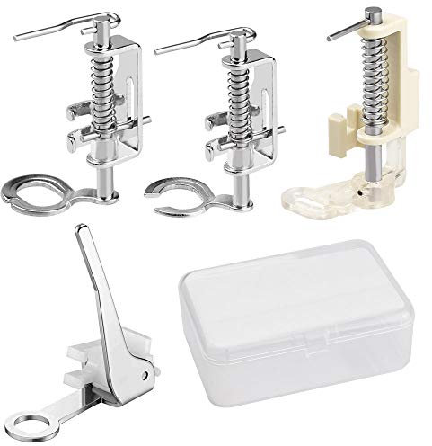 TAUCUDER 4 Stück Stickerei Fuß Robuster Quilting mit Aufbewahrungsbox aus Kunststoff Fuß Nähfüße für Haushalt Multifunktionale Nähmaschinen Einschließen Zehe, Metall Offene Spitze,Siber/Weiß