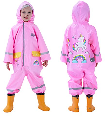 Baogaier Imperméable Enfants Filles Combinaison de Pluie á Capuche Poncho Vest Manteaux Léger Long Réfléchissant Licorne Imprimé avec Poche et Sac pour Randonnée Running Sport Vélo Fille 7-8 Ans Rose