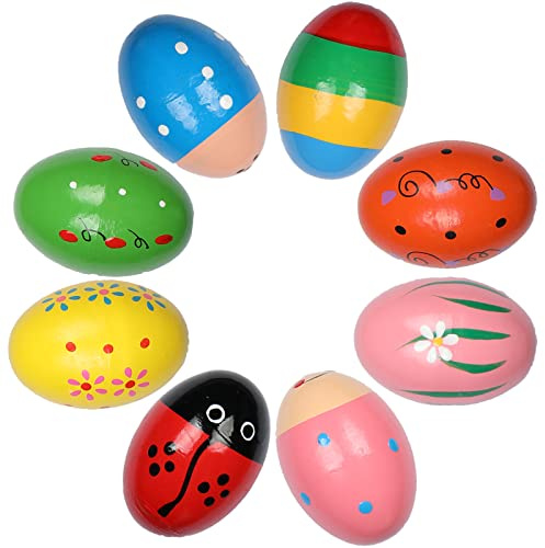 LHYCS 8PCS Wooden Percussion Eggs, Colorful Musical Easter Maracas Egg Shakers