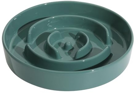 Havniva Ceramic 1.6 Cup Slow Feeder Dog Bowl for Medium and Large Breed, 8.2inch Puzzle Dog Food Dish, Anti-Gulping, Stop Bloat, Preventing Choking (Single Bowl-Dark Green)