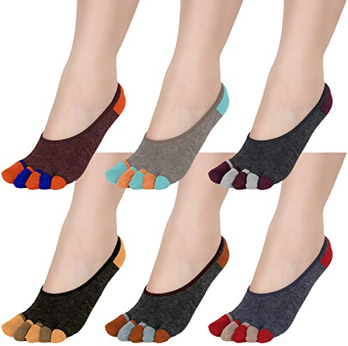Bencailor 6 Pcs 6/15 Womens Five Toe Socks Ankle Socks, Retro Color