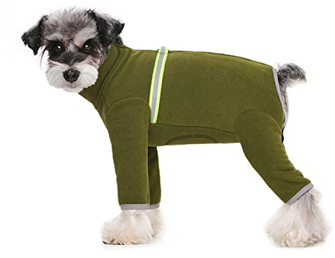 Dog Fleece Warm Clothes, Puppy Winter Long-Sleeved Four-Legged Clothes, Puppy Onesie With D Ring,Cold Weather Coats For Small To Medium Dogs_S(Army Green)