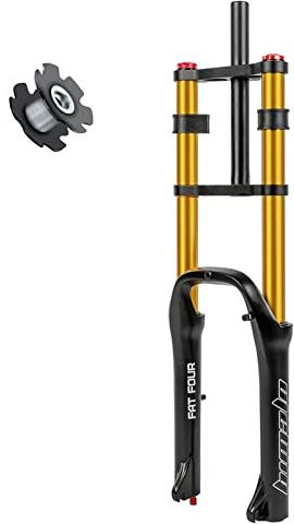 Fourches 20 Pouces 4.0 Fat Frein À Disque Droit 1-1/8 BMX VTT Fourche À Suspension Pneumatique Verrou Voyage Réglage L'amortissement DH Vélo Électrique Fourche VTT Voyage 160mm ( Color : Black Gold )