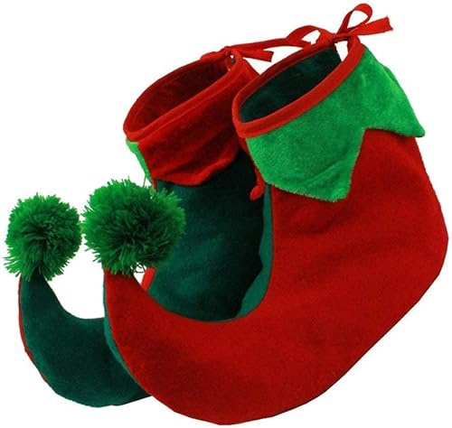 Zapatos de elfo para adultos, botas de elfo rojas y verdes con dedos rellenos con volantes, disfraz de Navidad, accesorio de zapatos de elfo, Papá Noel, pequeño ayudante, cubiertas de elfo