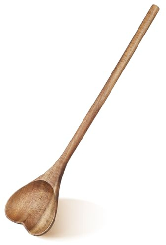 CALLARON Heart Wooden Spoon - 11inch Long Handle Serving Spoon, Love Shape Spoons for Dessert, Soup, Coffee Mixing, Appetizer, Valentine's Day Gift, Wedding Party Decor