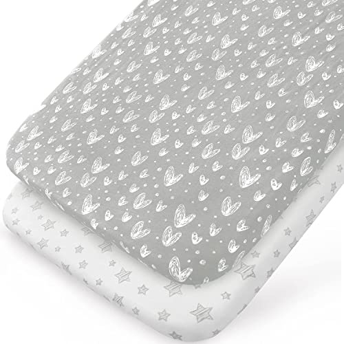 Next To Me Crib Sheets 2 Pack 81x43cm–100% Cotton, Grey & White Print | Fits SnuzPod, Kinderkraft LOVI & bedside cribs. Super soft, breathable & hypoallergenic. Durable & easy care