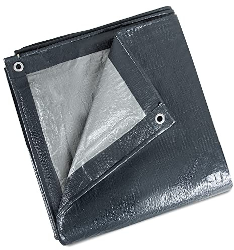 ASAB Tarpaulin 4m x 6m / 13ft x 19.5ft 140GSM Tear Resistant Flame Retardant Sheet Waterproof Tarpaulin Heavy Duty UV Resistant Easy Foldable Ground Tarp Sheet Cover Camping Garden Multipurpose Grey