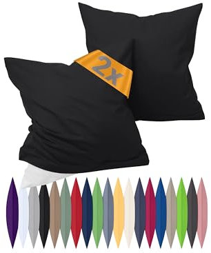npluseins Renforcé-Kissenbezüge im Doppelpack - 100% Baumwolle - schlicht und edel 698.898, 30 x 50 cm, schwarz