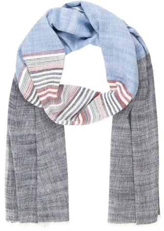 LINDENMANN Schal Herren blau-grau-rot Herren-Schal dünn 55% Baumwolle 45% Viskose