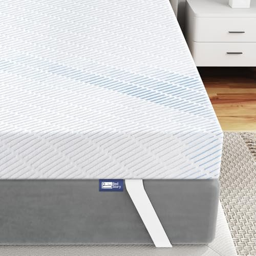 BedStory Surmatelas en gel à mémoire de forme, 140 x 200 cm, hauteur 10 cm, surmatelas en mousse gel à mémoire de forme, H3 et H4 avec housse respirante, pour caravane, canapé-lit, lit à sommier