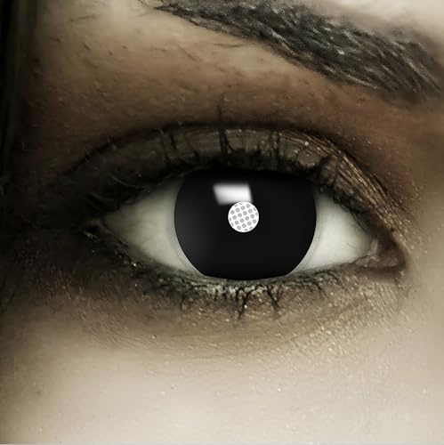FXCONTACTS Tageslinsen Schwarz FROZEN SHADOW + Tattoos, 2 Stück (1 Paar) farbige Kontaktlinsen ohne Stärke, weich, ideal für Halloween, Cosplay, Karneval & Fasching