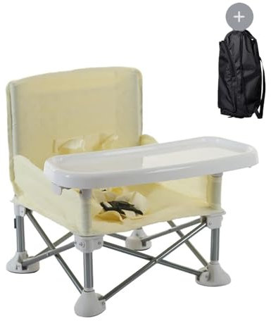 HB.YE Baby Folding Dining Chair Portable High Multifunctional Child Little Seat Dining Aluminum Alloy Travel Compact Booster Seat with Tray Beige