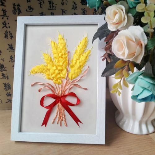 N.LANSHAN 3D-Stickset Mit Bändchen，Goldenes Weizen-Stickset，Stickset Für Erwachsene，Stickmuster Für Anfänger，Stickrahmen，Handarbeitsset，Diy-Handwerk 25x30cm