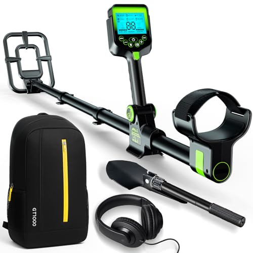 OKESAM Detector de Metales para Adultos a Prueba de Agua - Detector de Oro Profesional inalámbrico Recargable de 2000mAh con Pantalla LCD, Mayor precisión, con Bobina de 10 IP68 - Negro Verde