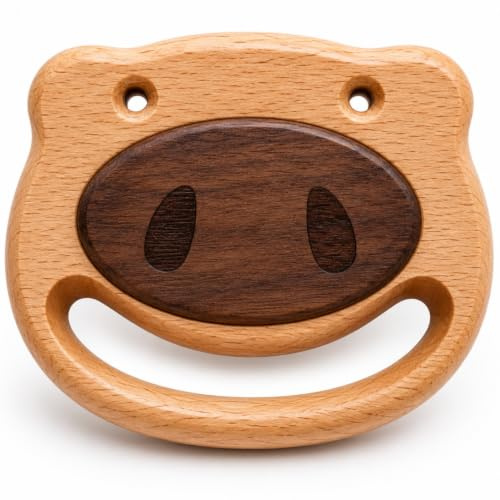 HippoToys Handcrafted Wooden Baby Rattle | Natural Teething Toy | Montessori Sensory Developmental Toy | Non-Toxic Organic Wood | Newborn Infant Baby Boy Girl Gift 0-12 Months