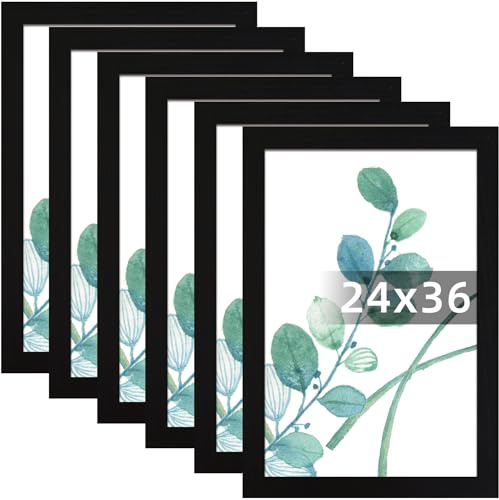 SESEAT 24x36 Picture Frame Black Set of 6, Display Pictures 24x36 Without Mat for Wall Mounting, Wall Gallery Poster Frames