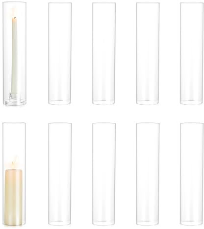 Cylindre en Verre pour Bougies Bougeoir en Verre：Hewory Set de 10 cylindres sans Fond pour décoration de Mariage Photophore en Verre pour décoration de Table Mariage Noël Bougeoir