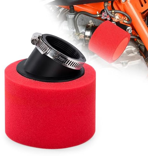 Tunejoy Filtro Aria per Moto 42mm Filtro Aria Spugna Doppio Strato ATV Bocca Obliqua per 50cc 70cc 90cc 110cc Quad Buggy Scooter Dirtbike Moto Go Kart Rosso