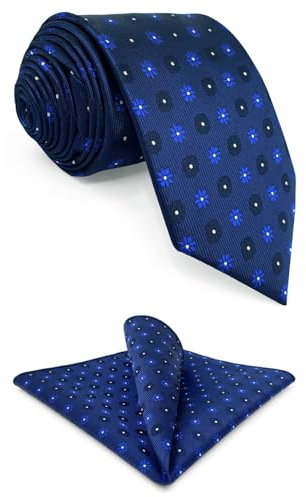 S&W SHLAX&WING Corbatas Floral Azul Marino Oscuro para Hombre y Pañuelo de Bolsillo para Traje
