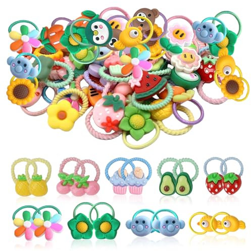 FULHANY 60 StüCk Haargummi Kinder - Haargummi Baby Feines Haar - Zopfhalter MäDchen - Weiches Material,Hohe ElastizitäT,Geeignet FüR PferdeschwäNze,ZöPfe und Verschiedene SüßE Frisuren