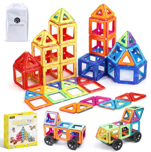 ECHOCUBE 42 delar magnetiska byggklossar, STEM-byggleksaker för barn, pedagogiska magnetplattor, present för pojkar och flickor