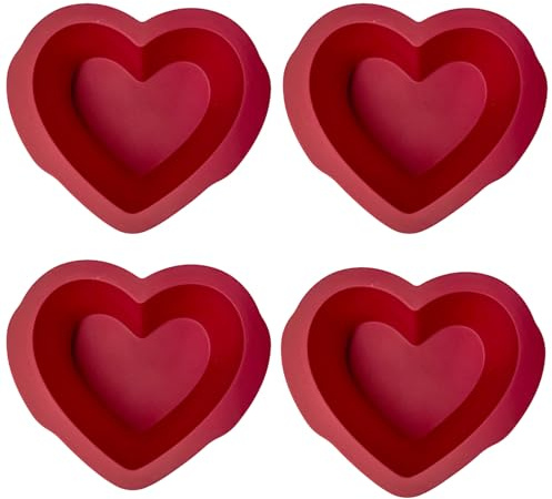 Set di 4 teglie in silicone a forma di cuore, antiaderenti, facili da rilasciare, per cuocere il pane, set di padelle per brownies da 10 x 5 cm, per forno, microonde, friggitrice ad aria e congelatore