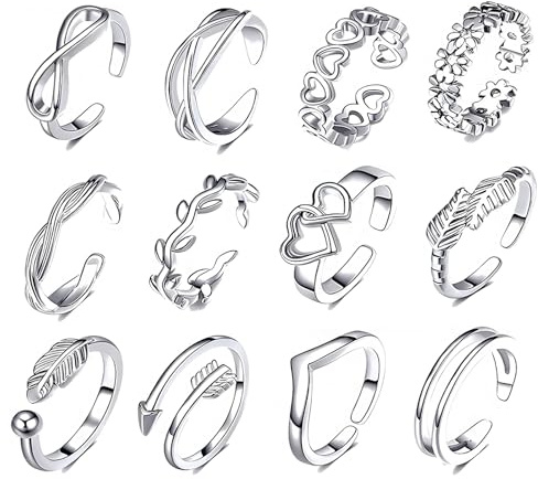 15pcs Toe Rings for Women, Adjustable Sterling Silver Toe Rings, Silver and Gold Toes Ring for Women, Perfect for Beach, Parties, and Everyday Wear