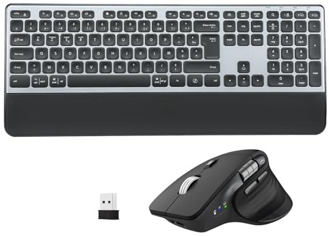 CITLLA Clavier Souris sans Fil Rétroéclairé Rechargeable Ergonomique, Réglable Support et Repose-Poignets,4 Niveaux DPI Hyper-Rapide Défilement Souris silencieuse pour Ordinateur Bureau PC Laptop