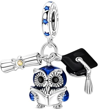 MariaFonte Pendentif Breloque Diplôme Compatible avec Toutes les Marques Charm Hibou Parchemin Chapeau Livre Cœur Étoile Pendentifs Anniversaire Bead Argent