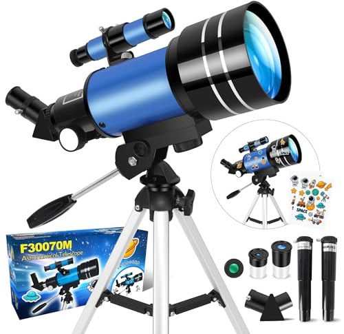 Dianfan Télescope Astronomique 70/300, Télescope pour Adultes, Débutants et Enfants, Optique Multicouche, avec Trépied, Filtre Lunaire et Autocollants, pour Observation Terrestre et Lunaire