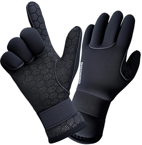 PAWHITS Wetsuit Gloves, 3mm Neoprene Gloves with Adjustable Wrist Strap, 5-Finger Thermal Non-Slip swimming Glove for Scuba Diving Surfing Paddling Kayaking (S)