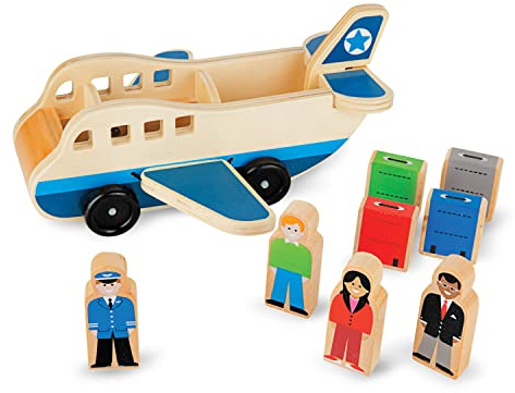 Melissa & Doug Wooden Airplane Play Set with 4 Play Figures and 4 Suitcases